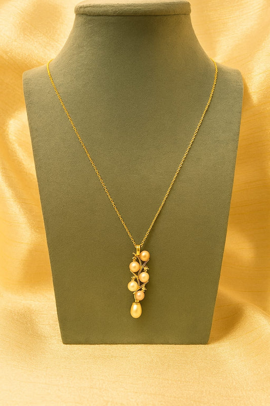 REAL PEARL CHAIN PENDENT WITH AD STONES