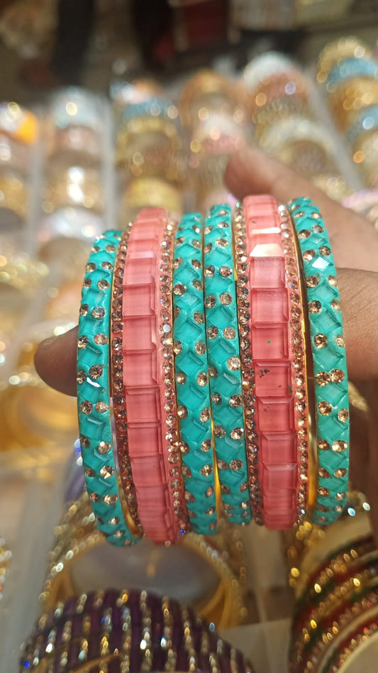 Pink and blue mirror bangles