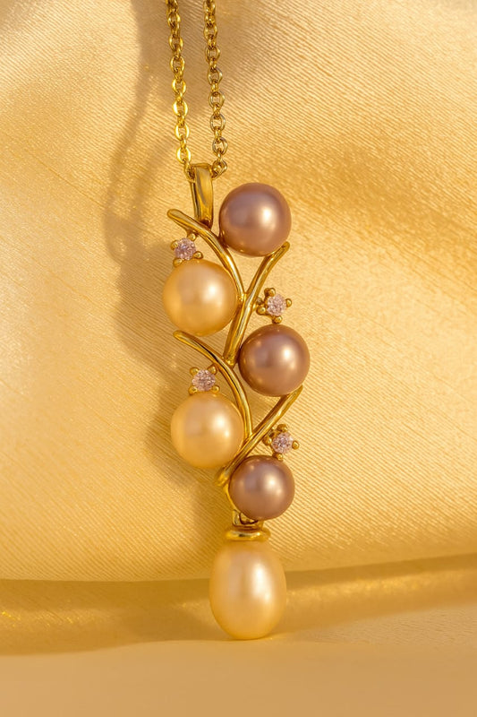REAL PEARL CHAIN PENDENT WITH AD STONES